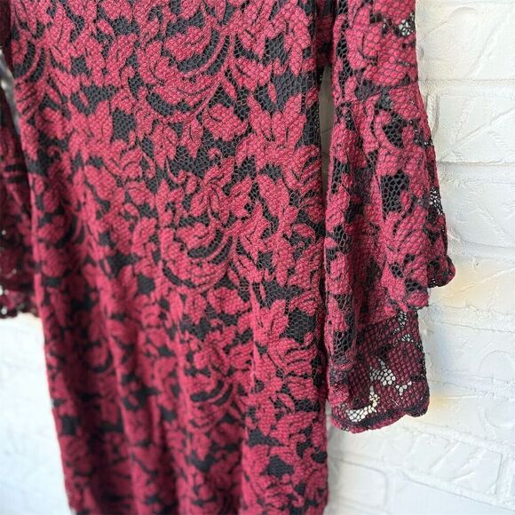Karen Kane Women's L Burgundy Lace Off-The-Shoulder Knee Dress Party/Cocktail - Picture 3 of 6